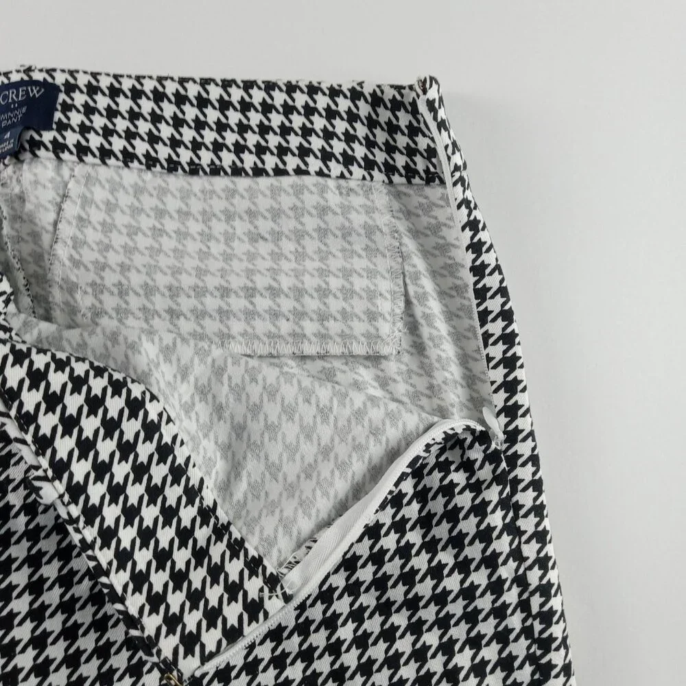 J. Crew Women's Winnie Crop Pant Size 4 Black White Houndstooth Mid Rise Stretch